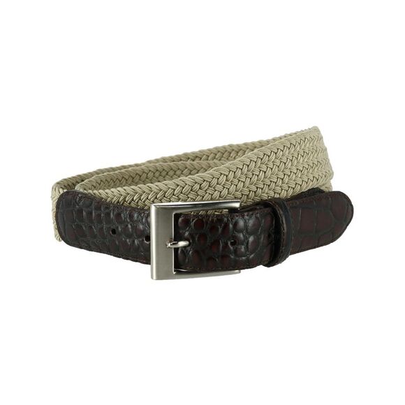 CTM Men's Big & Tall Braided Elastic Stretch Belt with Croc Print End Tabs - Picture 4 of 6